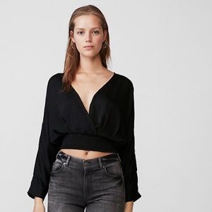 New Express Satin Dolman Sleeve Surplice Blouse